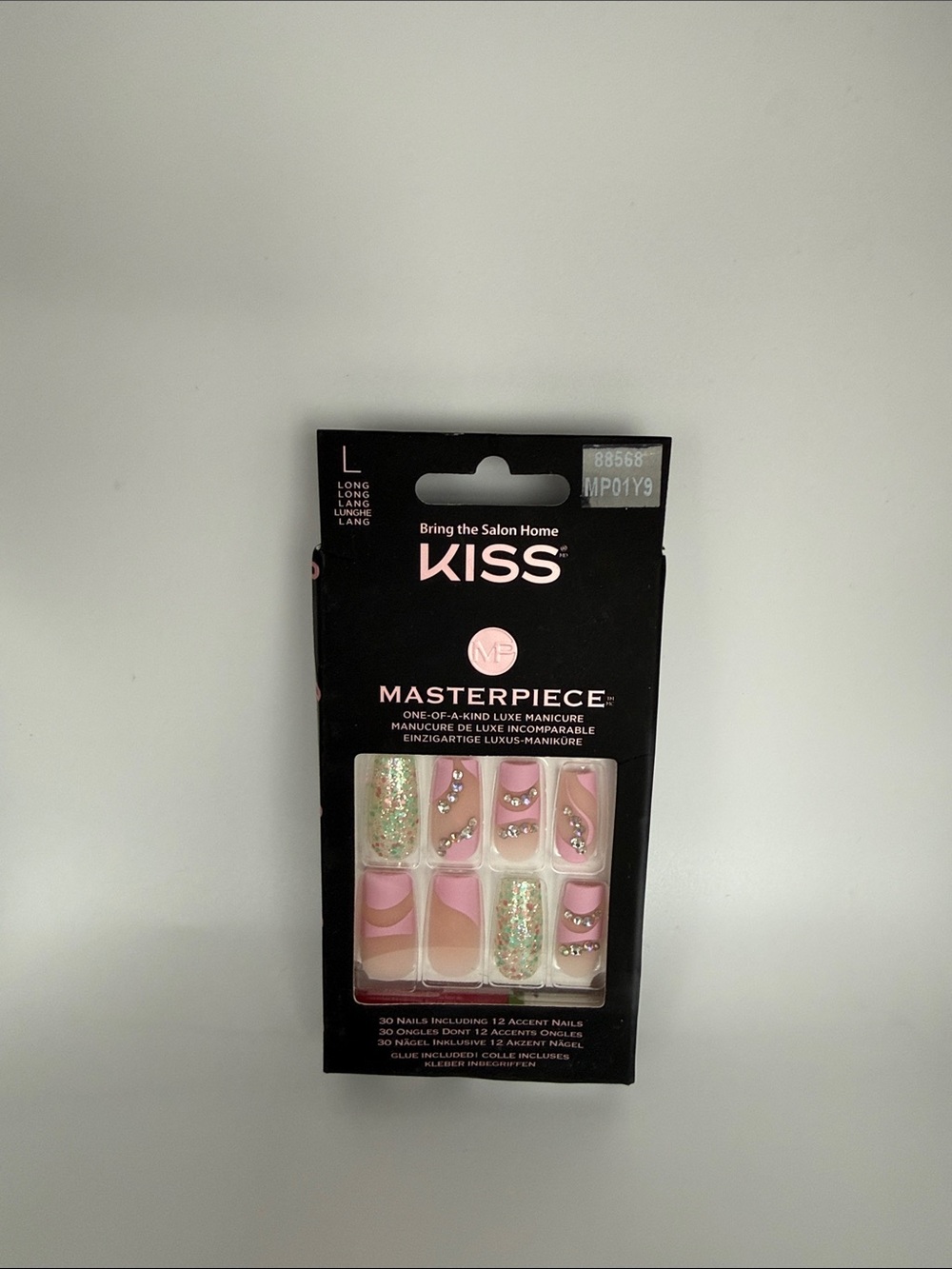 RARE Kiss Masterpiece Press-On Nails - Pink with Gold Glitter & Rhinestones BNIB